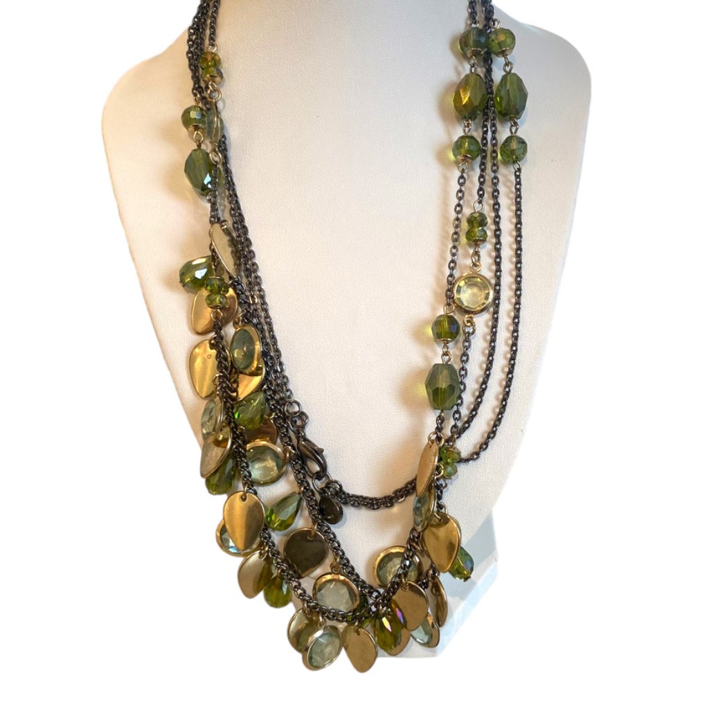 Vera Wang Green Tone Multistrand Necklace Glass Gold Tone Briolette 16$